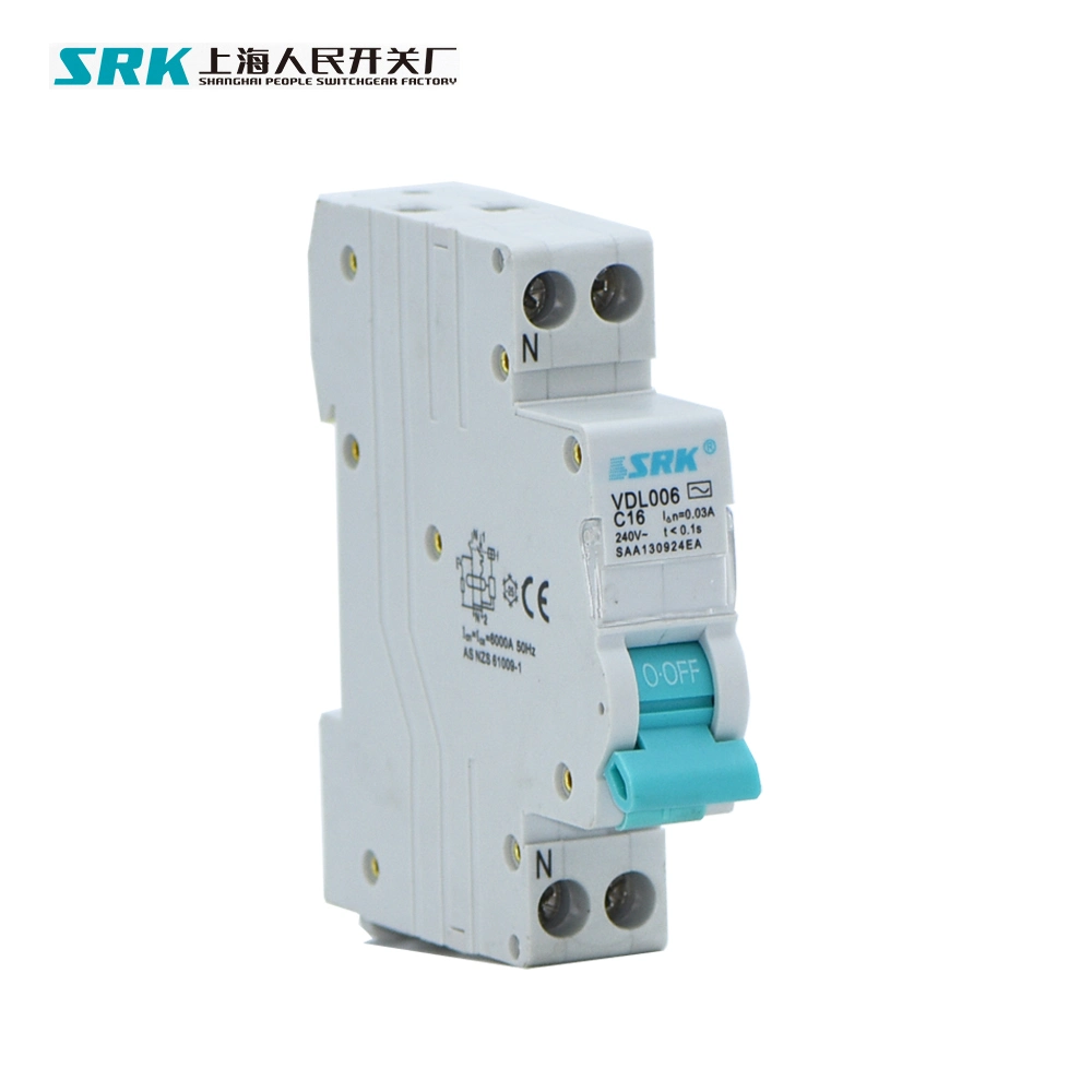 Real 6ka Dpn 18mm 1p+N RCBO Residual Current Circuit Breaker with Overcurrent Protection RCD