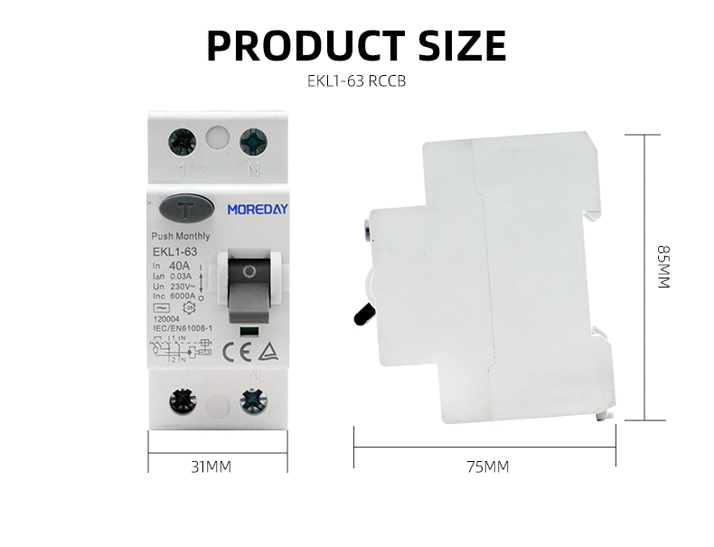 Moreday 1p+N RCBO OEM 30mA 6A 10A 16A 20A 25A 32A 40A Earth Leakage Circuit Breaker with Overload Protection