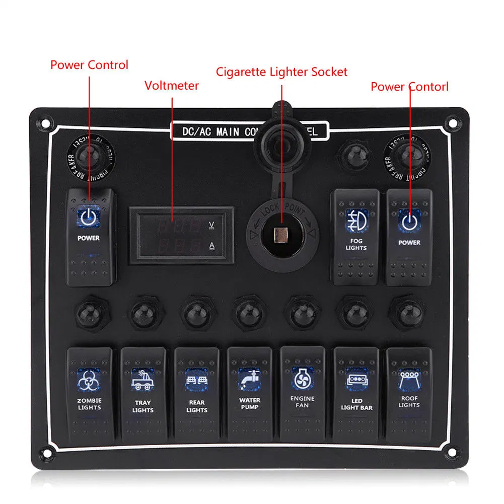 10 Gang Waterproof Circuit LED Rocker Switch Panel Breaker