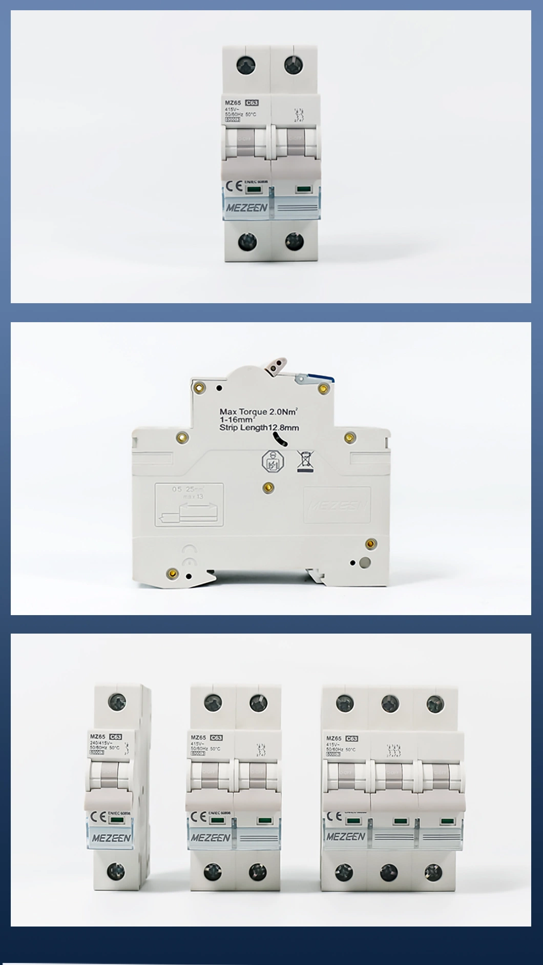 High Quality Short Circuit Protection 6ka 10ka 1-63A 2 Pole U-Type Busbar Terminal Connection Miniature Circuit Breaker MCB