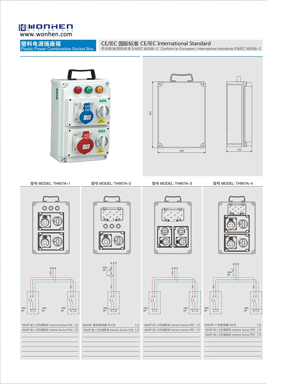 Industrial Power Combination Socket Box Power Outlet Board 2 Way OEM/ODM Customized