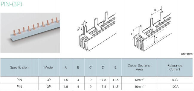 3p Insulated Pin Type Busbar/Flexible Bus Bar with Ce RoHS ISO900 Certificate for MCB