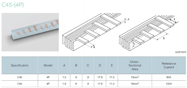 4p MCB Copper Busbar C45 Type Busbar