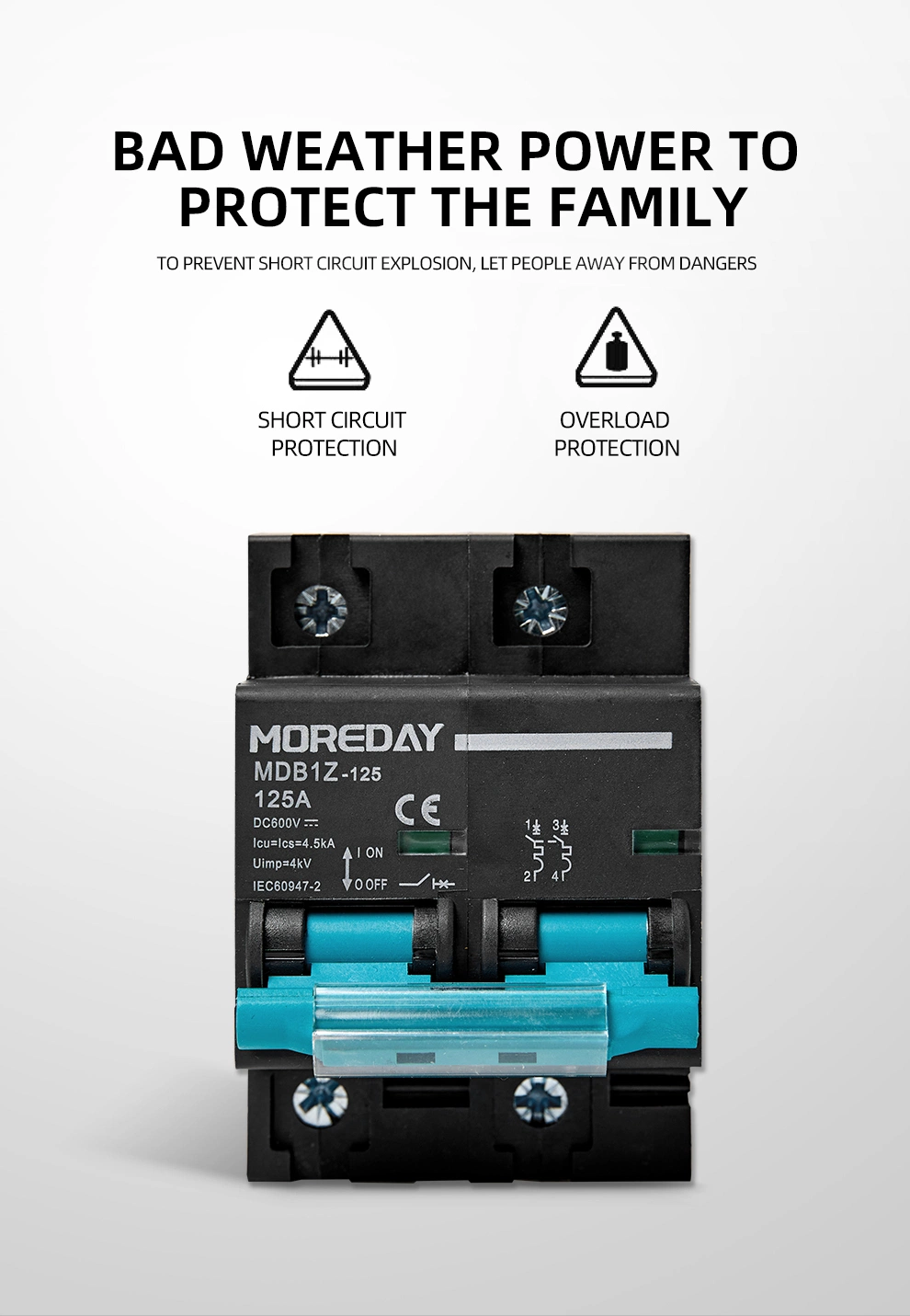 New DC MCB Circuit Breaker 1p 2p 4p 1000V 1500V PV Mini Miniature 20AMP 25AMP 32A 100A 100 AMP 125A 150A 200A 300A Solar Use