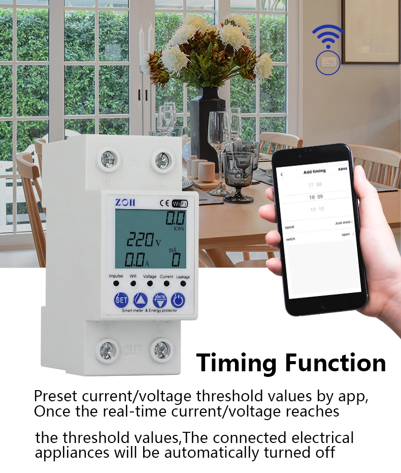 Tuya APP WiFi Smart Circuit Earth Leakage Over Under Voltage Protector Relay Device Switch Breaker Energy Power Kwh Mete