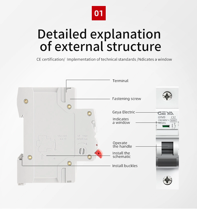 Geya Gym9 6ka 1p 6-20A MCB Mini Miniature Circuit Beaker C63 6ka Low Voltage