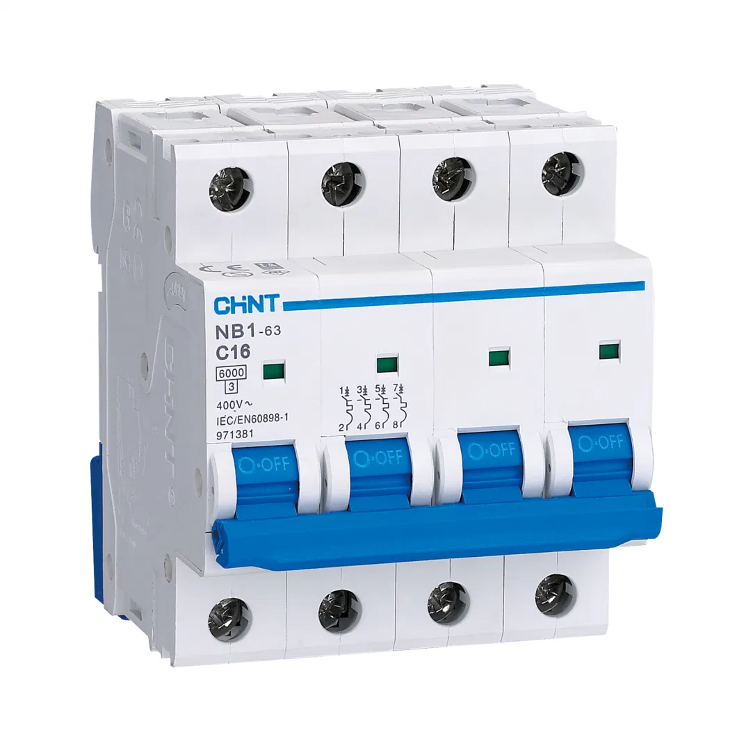 Chint Original Nb1-63 6ka Nb1-63h 10ka MCB 1p 2p 3p 4p 1A 2A 3A 4A 6A 10A 16A 20A 25A 32A 40A 50A 63A Type B Type C Type D Chnt Mini Circuit Breaker