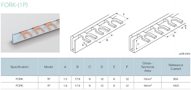 1p U Type /Fork Type Busbar for MCB, Copper Busbar China Factory Directly 50A