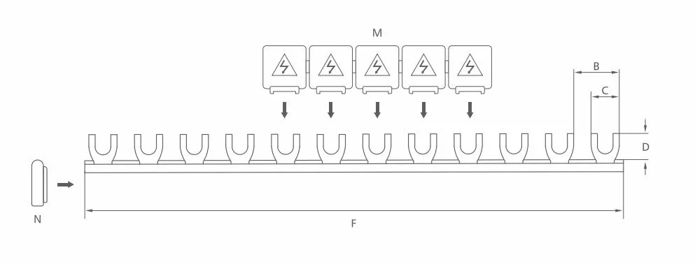 Geya 1p 2p 3p 4p Pin 63A U Type Fork Type MCB Electric Copper Busbar for Distribution Box Mounting