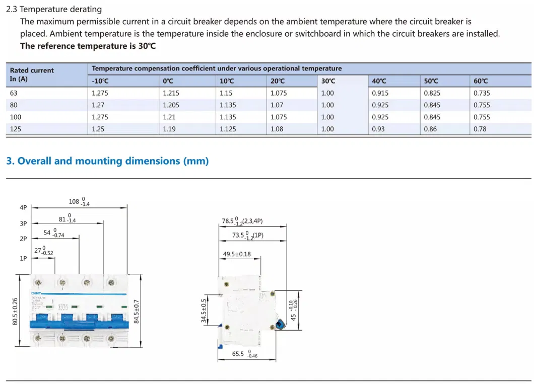 Chint Dz158-125 UL UL1077 MCB 80 AMP 100 AMP 125 AMP 277V 480V AC 60V 110V 220V DC 1 Pole 2 Pole 3 Pole Chnt Main Breaker DIN Rail Circuit Breaker