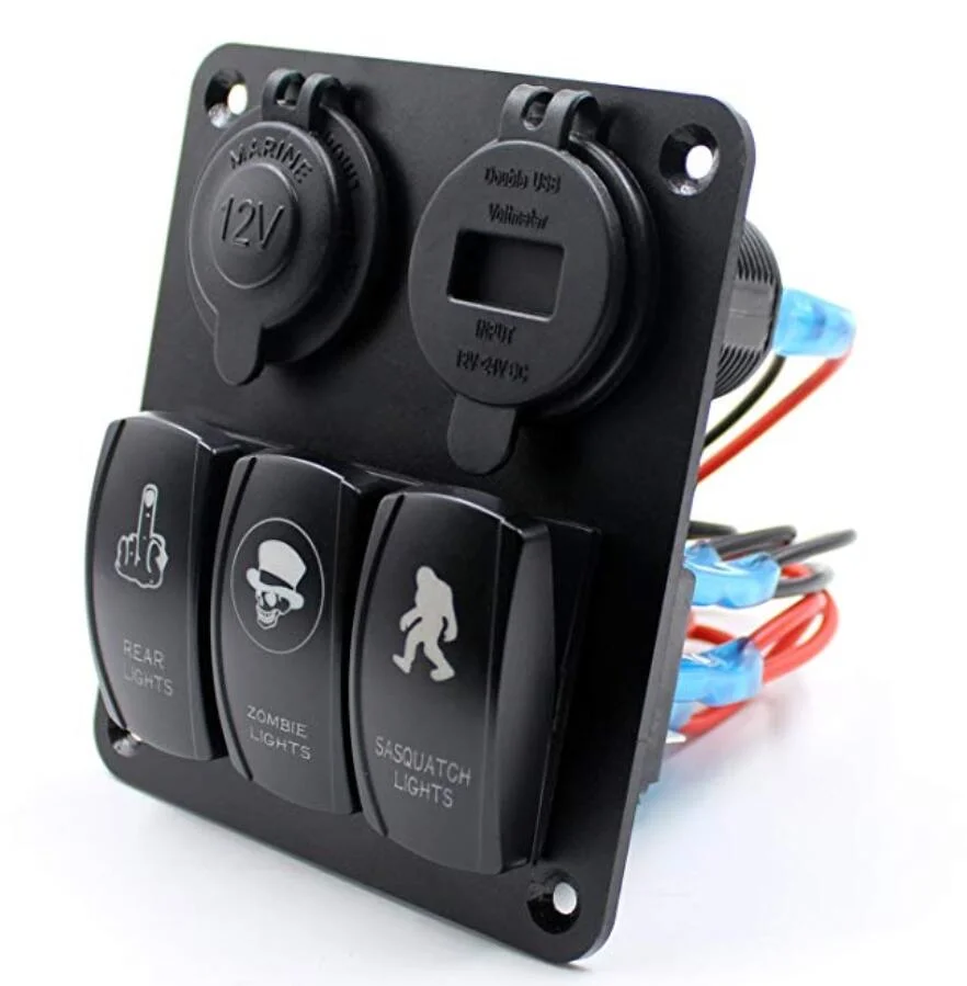 3 Gang Rocker Switch Panel for RV Marine Car Vehicles Truck Boat Panels Waterproof Digital Voltmeter Display Dual USB Charger Port DC 12V Socket Breaker Switch