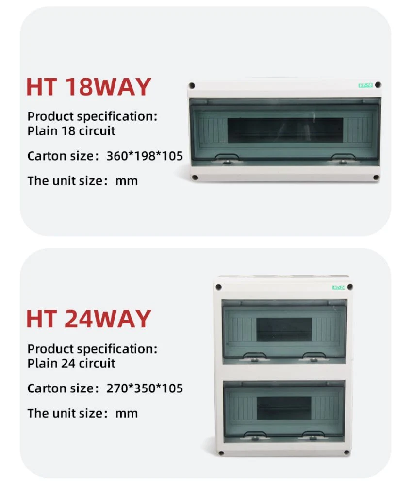 Geya Ht AC DC Wall Surface Mounted IP65 5-24 Way Electrical Circuit Breaker Light Power Distribution Box Customized