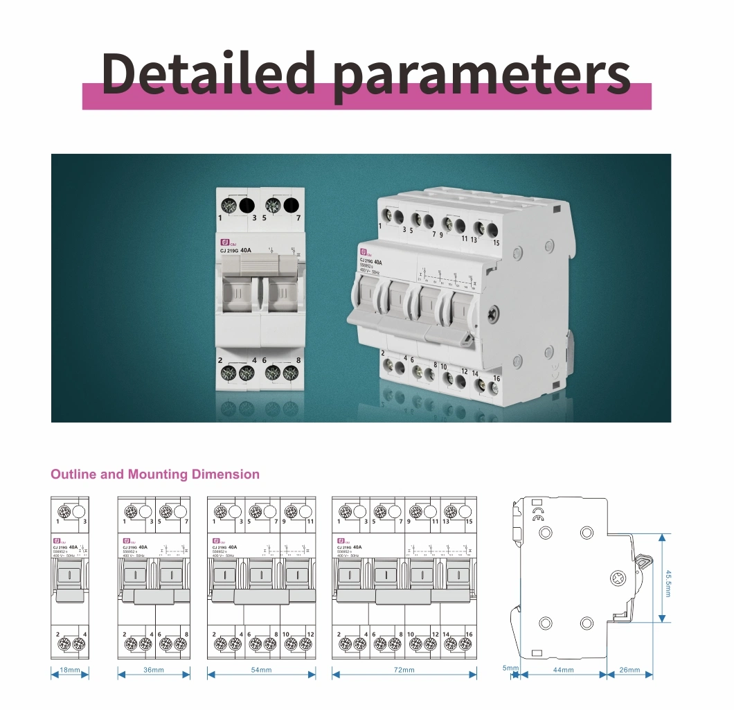 Cj-219g 2p Changeover Switch Main Switch Automatic Mini Circuit Breaker