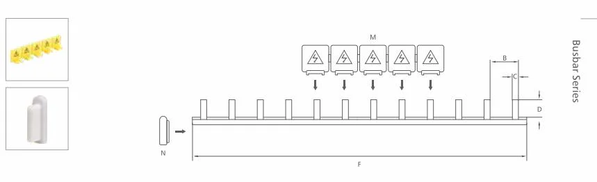 Low Price Electrical MCB Busbar Insulator Breaker Connector Pin Type Tin Plated Copper Busbar with 1p 2p 3p