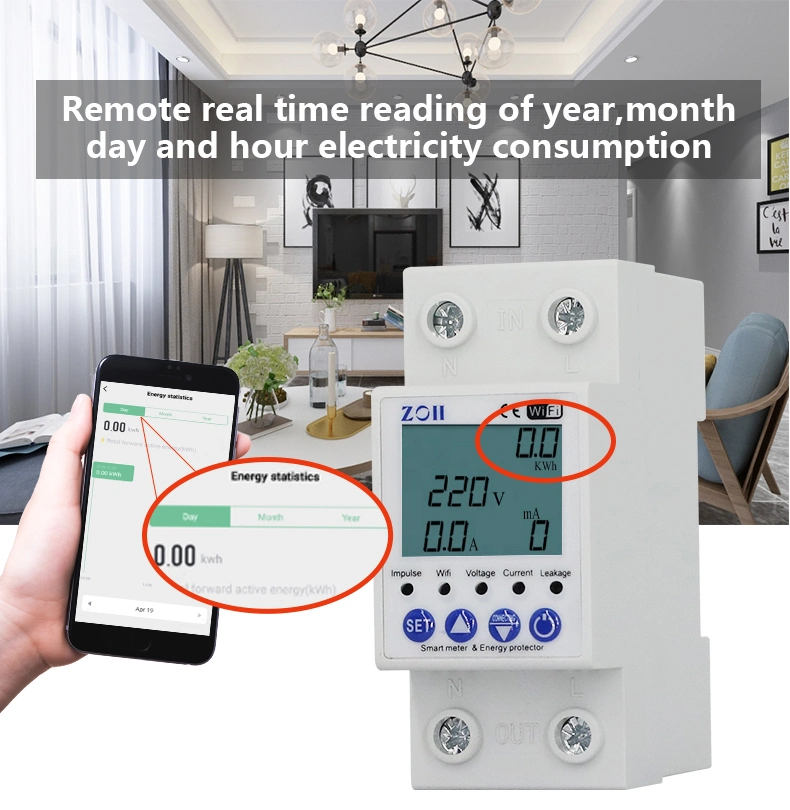 Tuya APP WiFi Smart Circuit Earth Leakage Over Under Voltage Protector Relay Device Switch Breaker Energy Power Kwh Mete