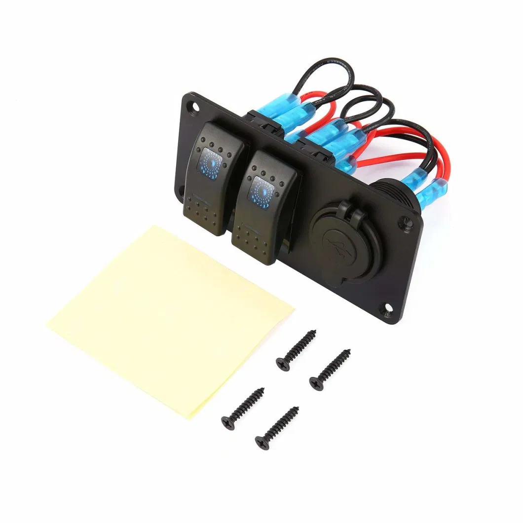 2 Gang Car Marine Boat 5 Pin LED Rocker Switch Panel Breaker 3.1A Dual USB Ports Socket Charger Waterproof Circuit