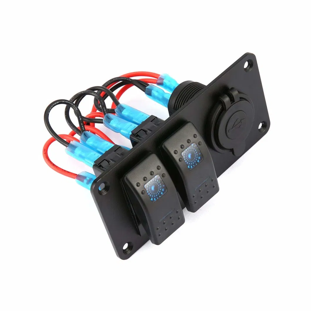 2 Gang Car Marine Boat 5 Pin LED Rocker Switch Panel Breaker 3.1A Dual USB Ports Socket Charger Waterproof Circuit