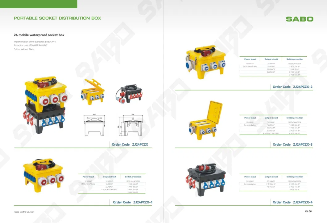 Manufacturer Outdoor Waterproof Type Industrial Portable Plug&Socket Combined 3 Phase Power Distribution Box