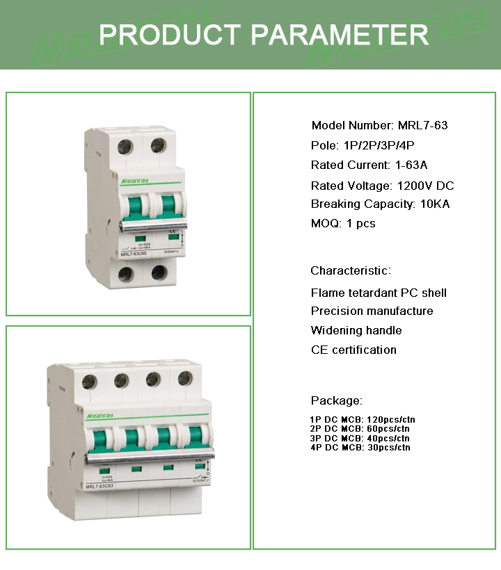 DC MCB 40A MCB Circuit Breaker 1p /2p/3p Phase Electrical Swich MCB