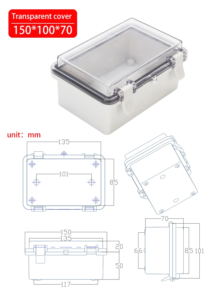 Outdoor Waterproof Electrical Control Distribution Box ABS IP66 Transparent Cover Wall Mounting 150*100*70mm