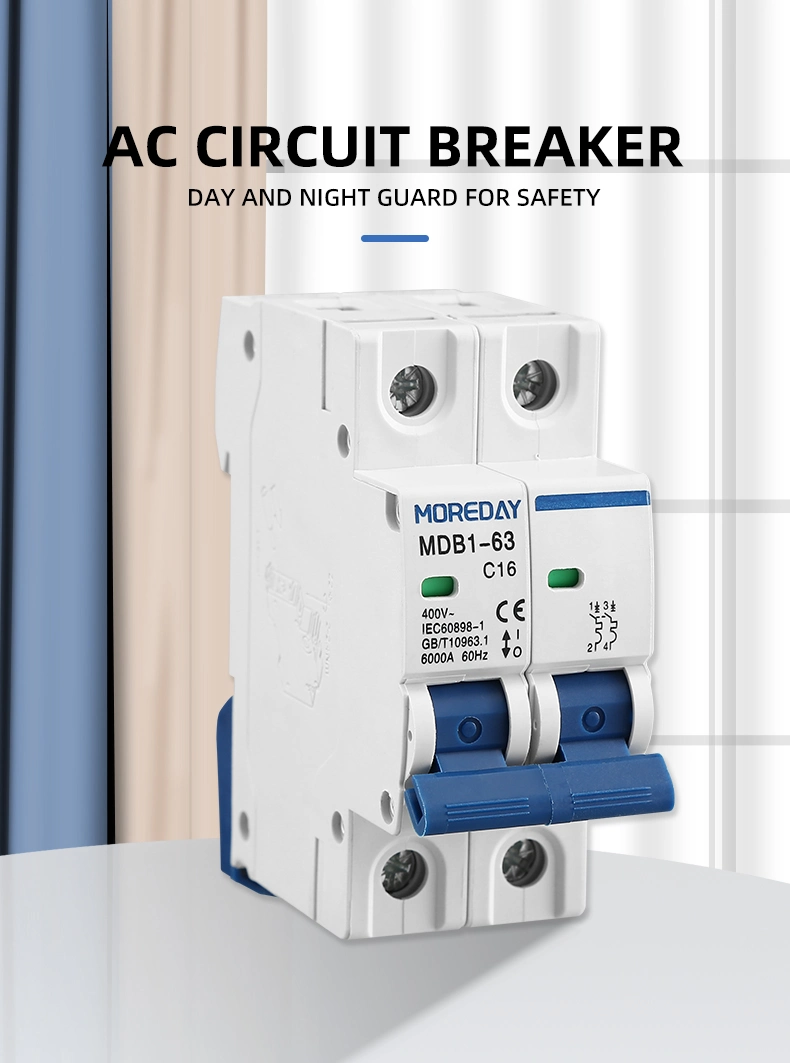 Moreday 1p MCB 5 Years Guarantee with B C D Tripping Curve Mini Circuit Breaker MCB Single Phase MCB Miniature Circuit Breaker