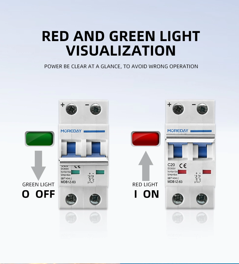 Moreday TUV CE 1p 2p 3p 4p 6ka 600V 1000V DC 63A DC Miniature Circuit Breaker DC Mini Circuit Breaker