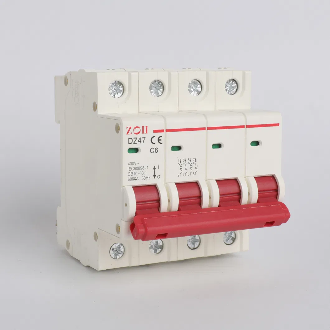 AC Switch Electric 4 Poles MCB Dz47 250V 500V 750V 25A 32A 40A 50A 63A Mini Circuit Breakers