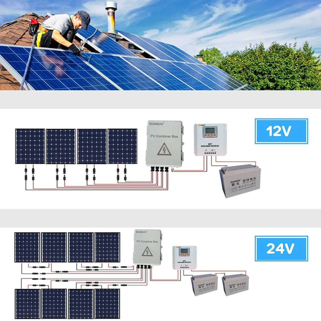 PV Combiner Box, 4 String, with 15A Rated Current Fuse, Breaker, 2.8kv Surge/Lightning Protector