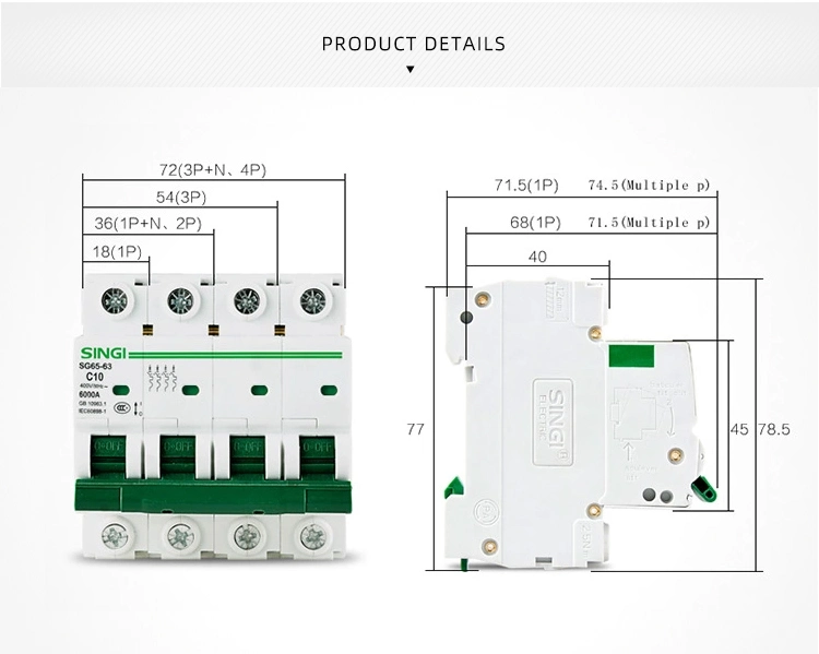 Sg65-63 MCB Circuit Breaker C65 ISO 9001 Manufacturer CE CB Test Report