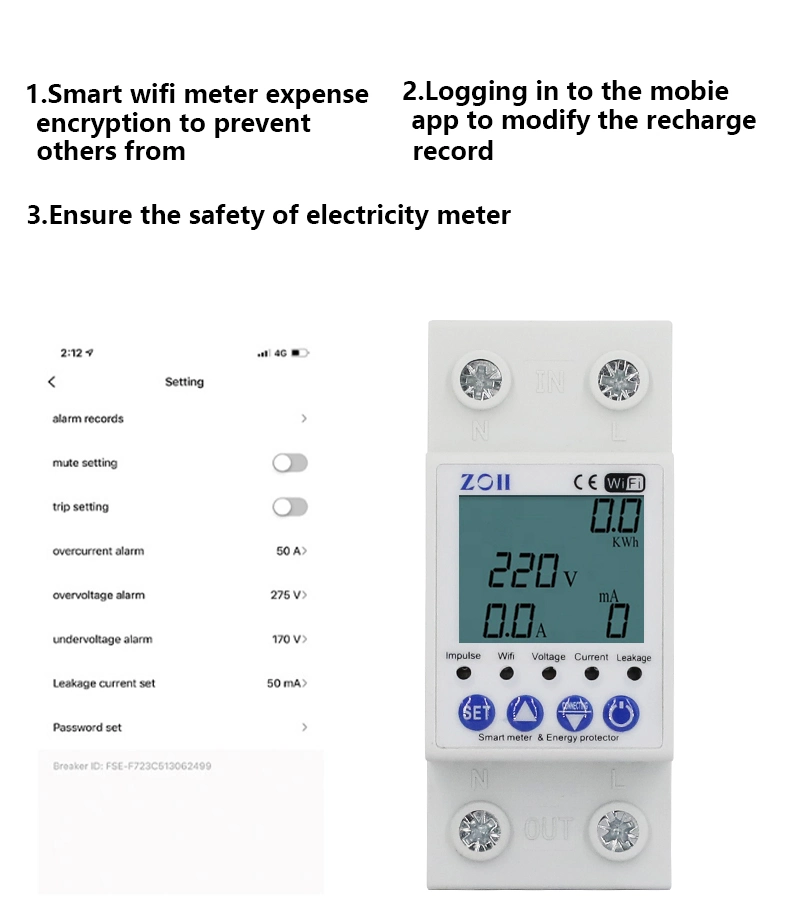 Tuya APP WiFi Smart Circuit Earth Leakage Over Under Voltage Protector Relay Device Switch Breaker Energy Power Kwh Mete