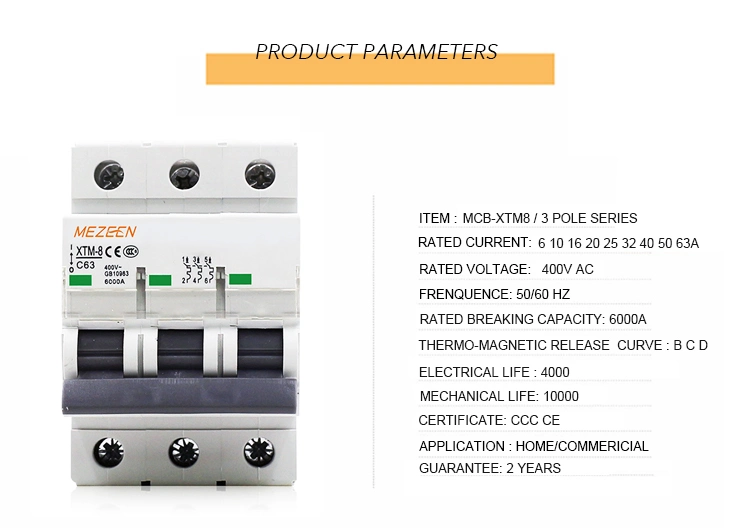 High Quality 3 Pole DIN Rail Mini Circuit Breaker 400V