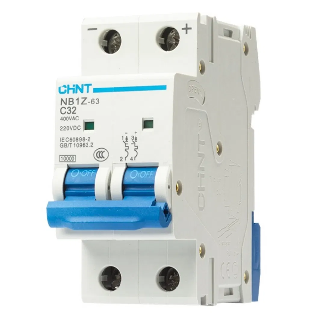 Chint Nb1z-63 AC DC MCB 6ka 10ka 1p 2p 1A 2A 3A 4A 6A 10A 16A 20A 25A 32A 40A 50A 63A 12V 24V 48V 60V 110V 220V Chnt DC Mini Circuit Breaker