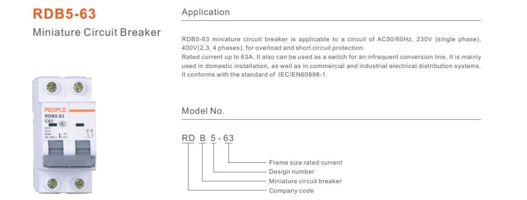 People Rdb5-63 Series Electrical Type Conventional Circuit Breaker MCB Mini/Miniature Circuit Breaker