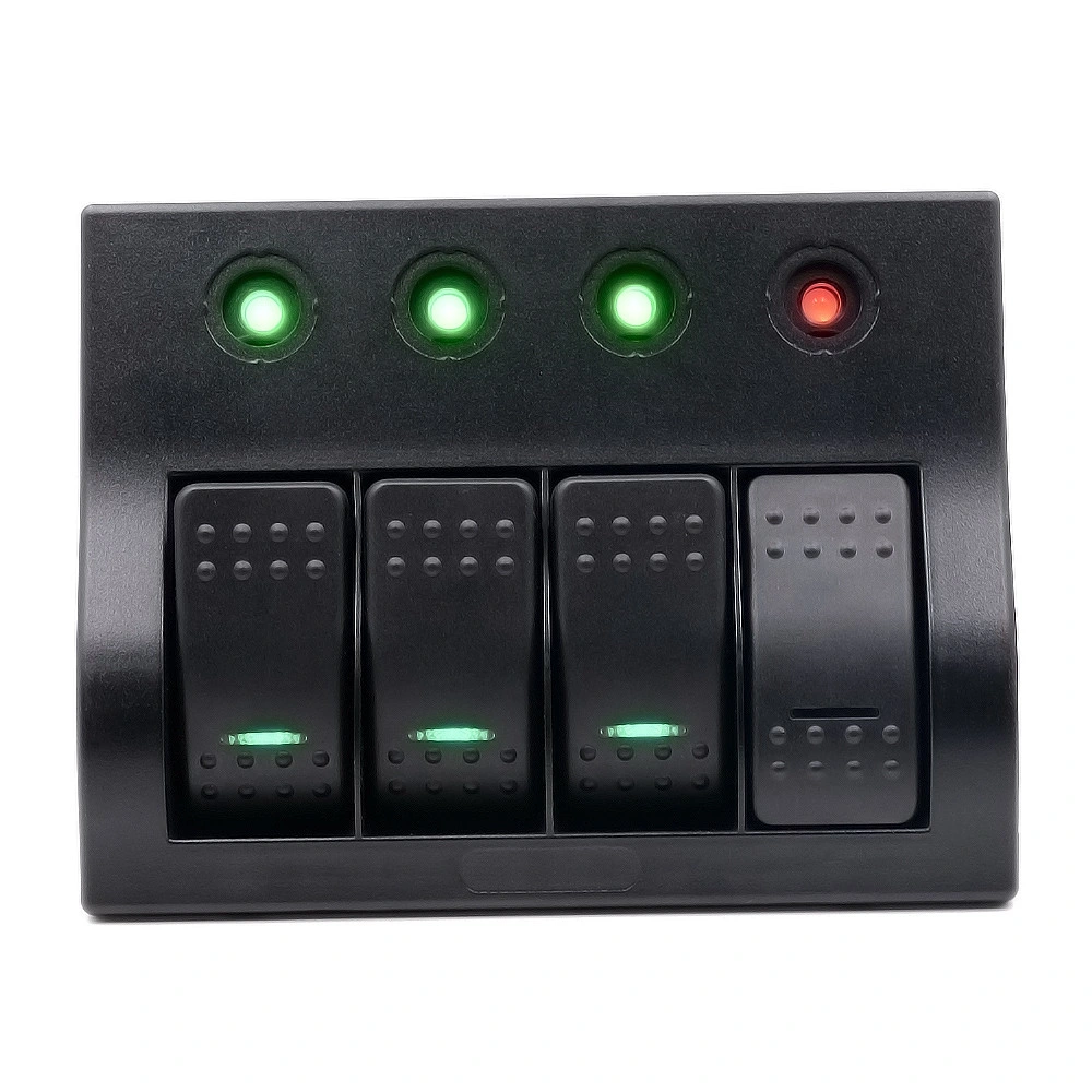 4pin Rocker Switch Panel 4 Gang LED Light Indicator Breaker DC 12V Switch Panel on/ off Waterproof for Car Boat Marine Bus