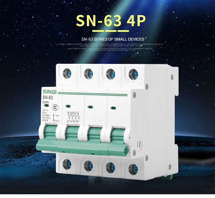 6ka C45 MCB Sn-63 1-4p 1~63A Miniature Circuit Breakers