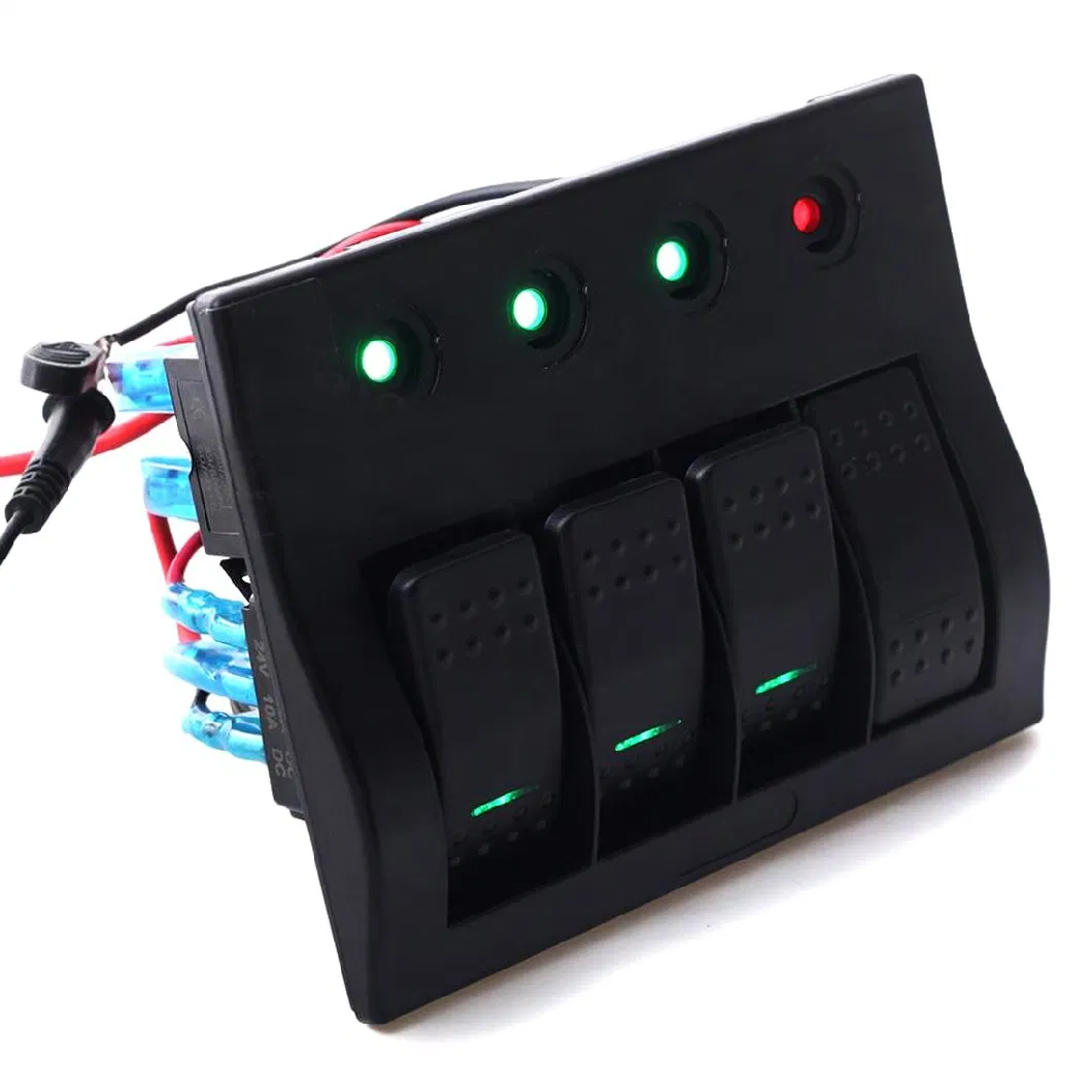 4pin Rocker Switch Panel 4 Gang LED Light Indicator Breaker DC 12V Switch Panel on/ off Waterproof for Car Boat Marine Bus