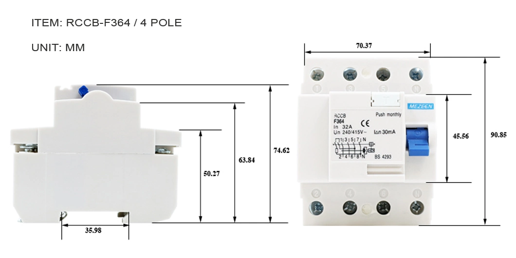 Type a B RCCB 4p 6-63A Main Circuit Breaker Switch