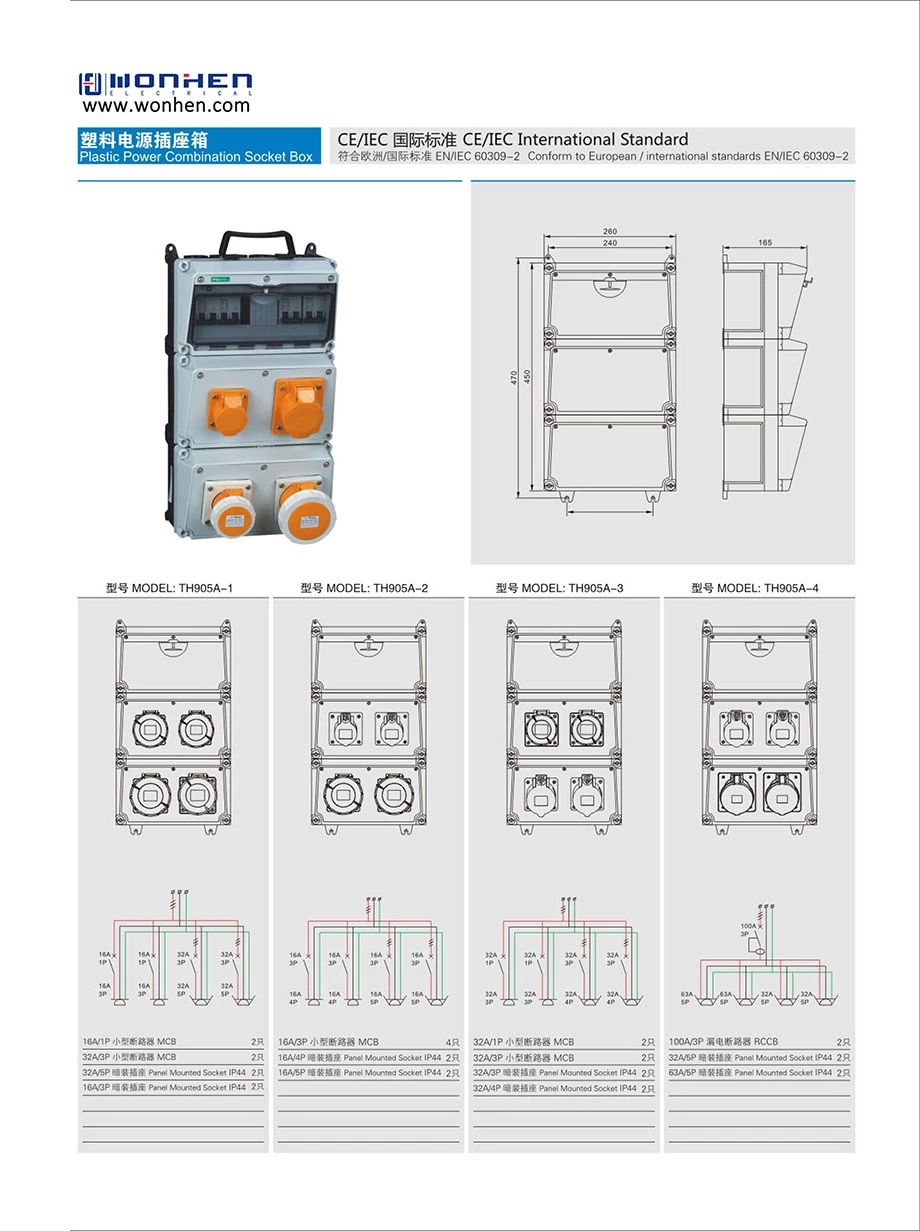 Industrial Power Combination Socket Box Power Outlet Board 2 Way OEM/ODM Customized