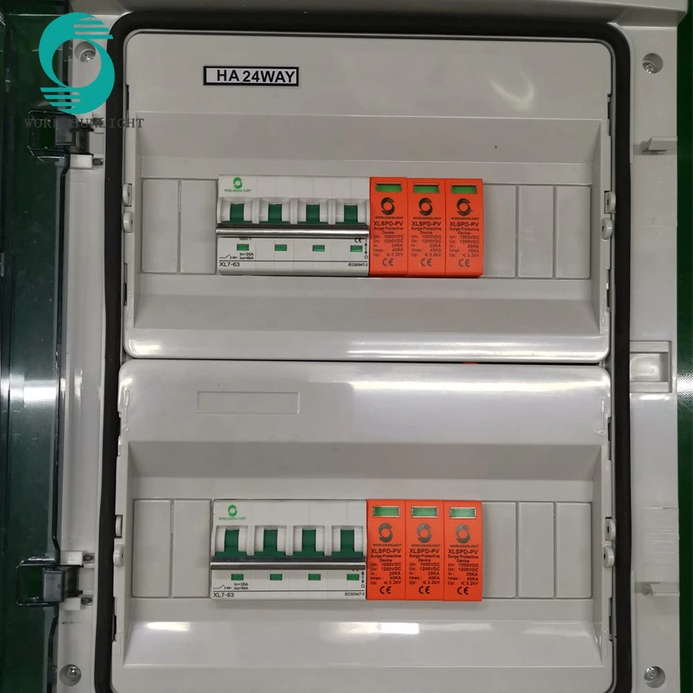 Wsdb-PV4/2 SPD Breaker PV Brazil Solar Combiner Box 4 Strings 4 in 2 out Plastic DC Combiner Box