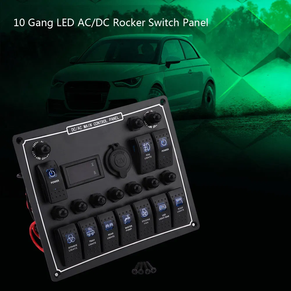 10 Gang Waterproof Circuit LED Rocker Switch Panel Breaker