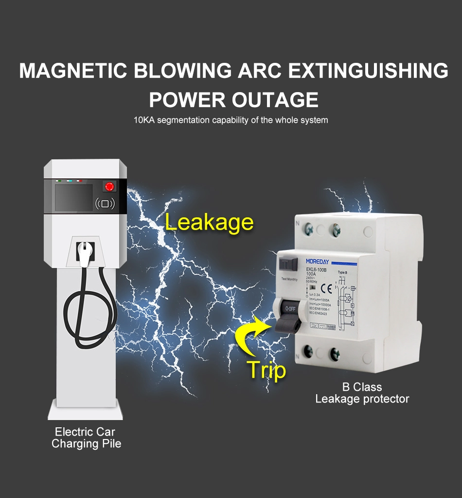 Moreday Dpnle RCD RCBO 3p 63A 30mA 100mA RCBO Earth Leakage Breaker with Overcurrent Protection RCBO 300mA