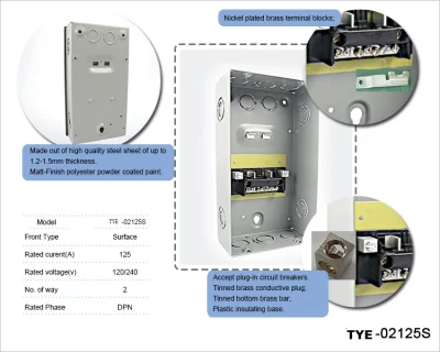  Tye Centros de carga de 2 vías gabinetes modulares 120/240V monofásico Panel de distribución de 3wire