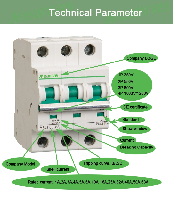 DC MCB 40A MCB Circuit Breaker 1p /2p/3p Phase Electrical Swich MCB