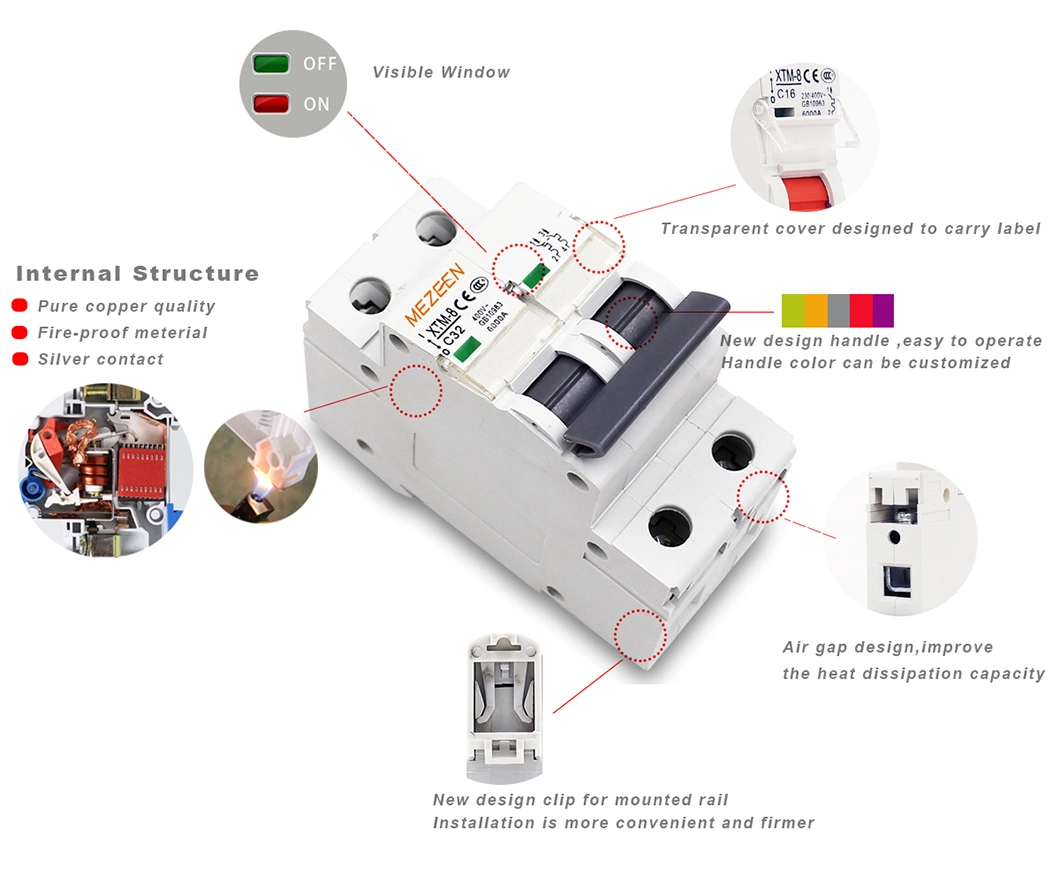 Xtm6 2 Pole DIN Rail Mini Circuit Breaker 32A 230V