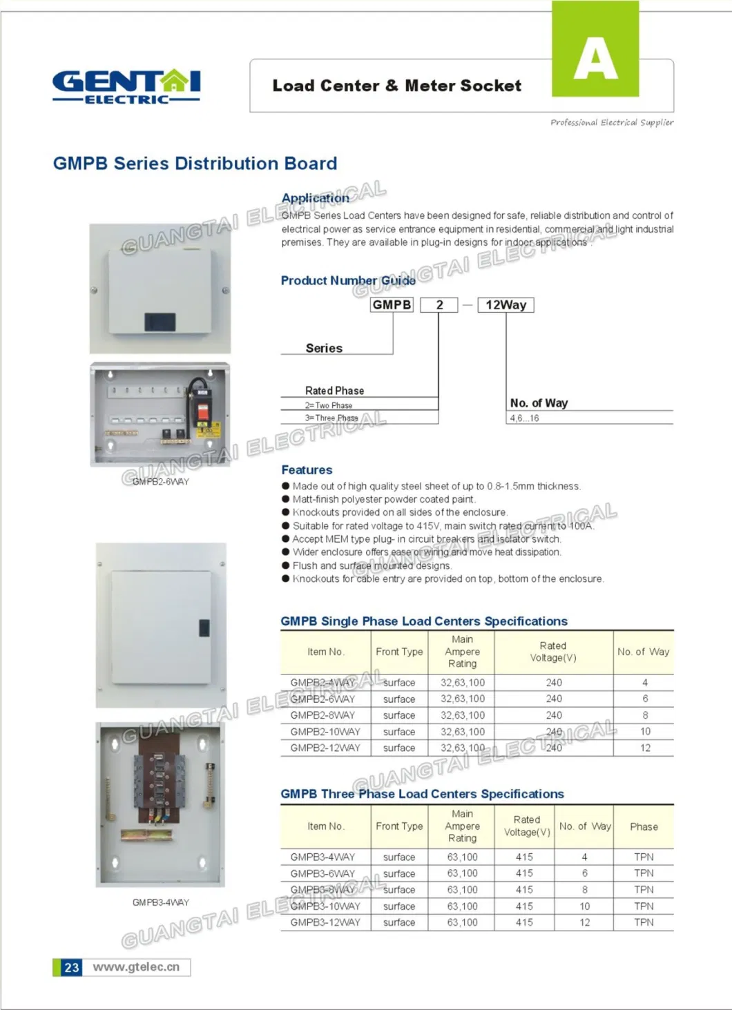 Good Quality Single Phase Spn 4way 6way 8way 10way 12way 100A Gmem Plug in Distribution Board