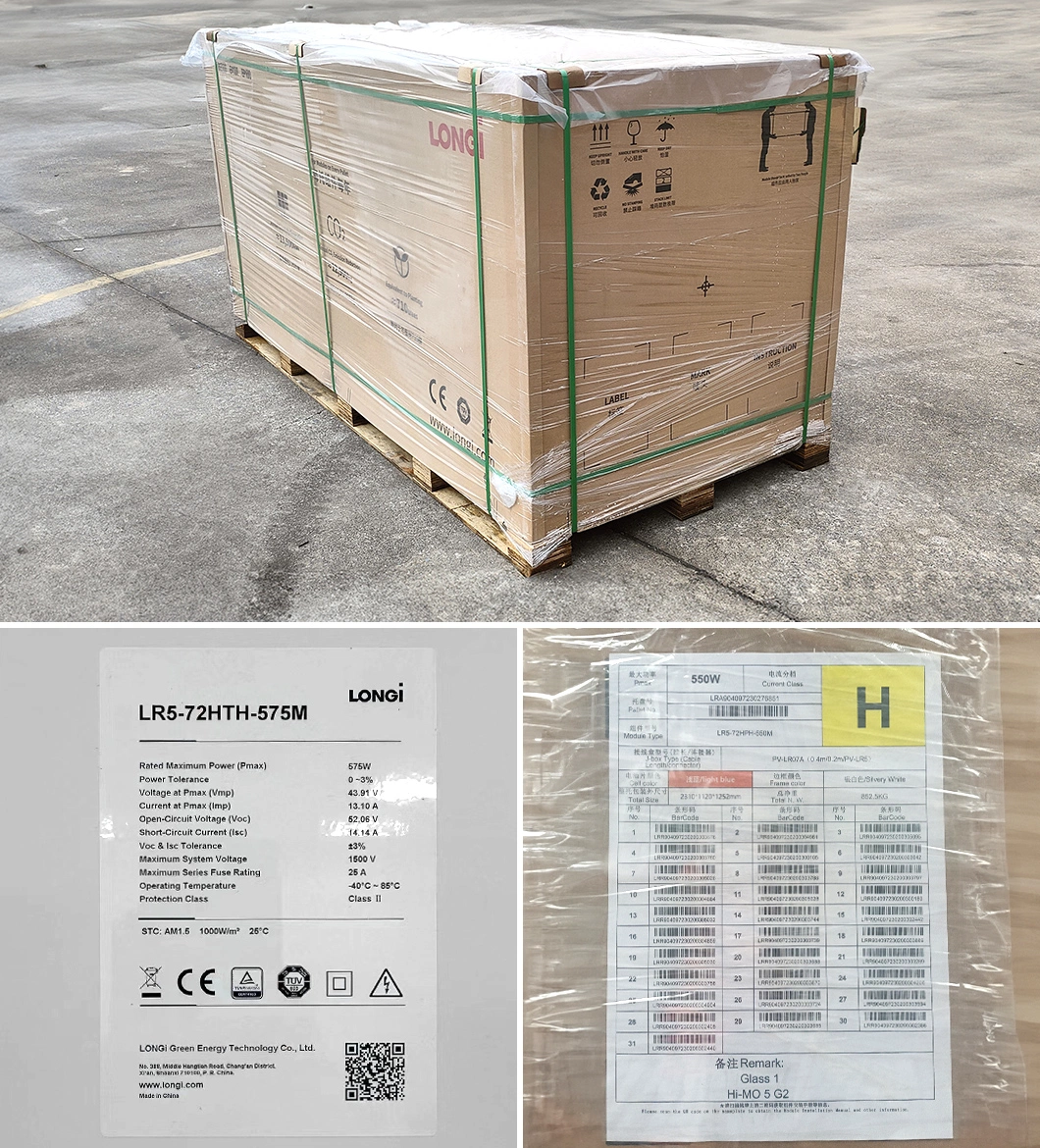 Longi Hi-Mo Hjt PV Panel 550 Watts Solar Panels in Europe Warehouse