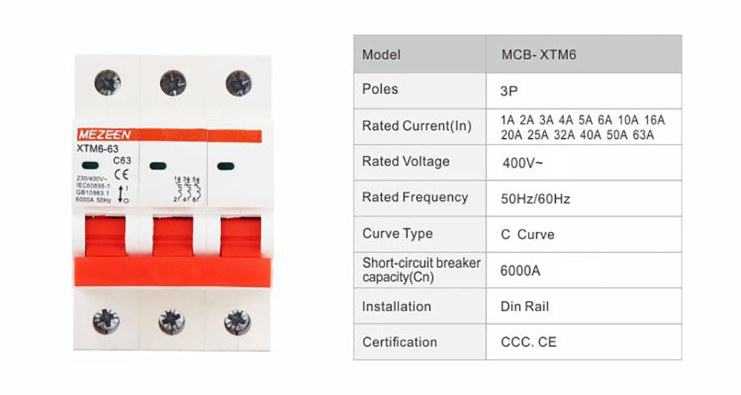 Mezeen MCB Miniature Circuit Breaker 1 2 3 Pole 1-63A