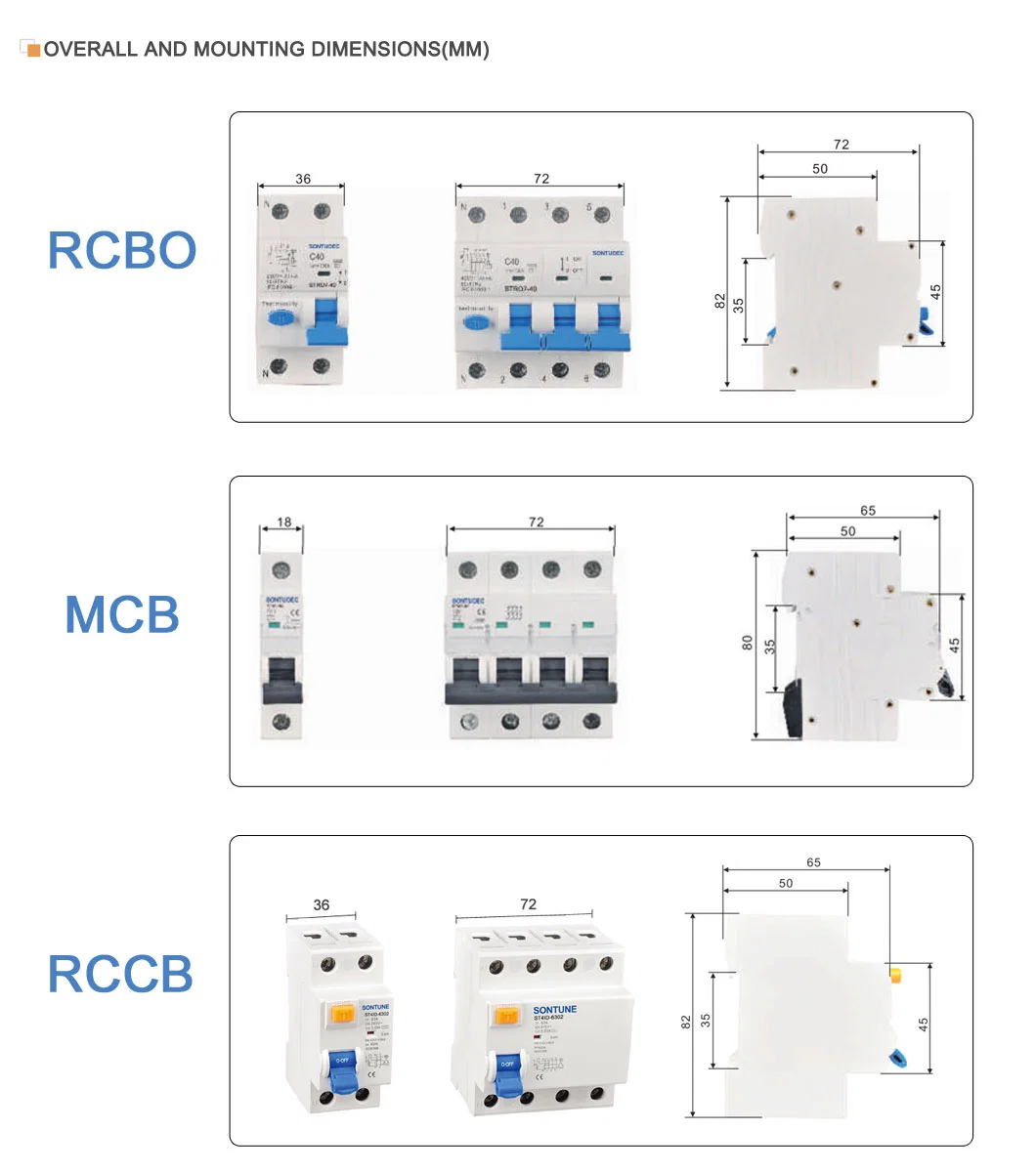 6ka Series MCB&RCCB&RCBO Series Unified Appearance Size Circuit Breaker