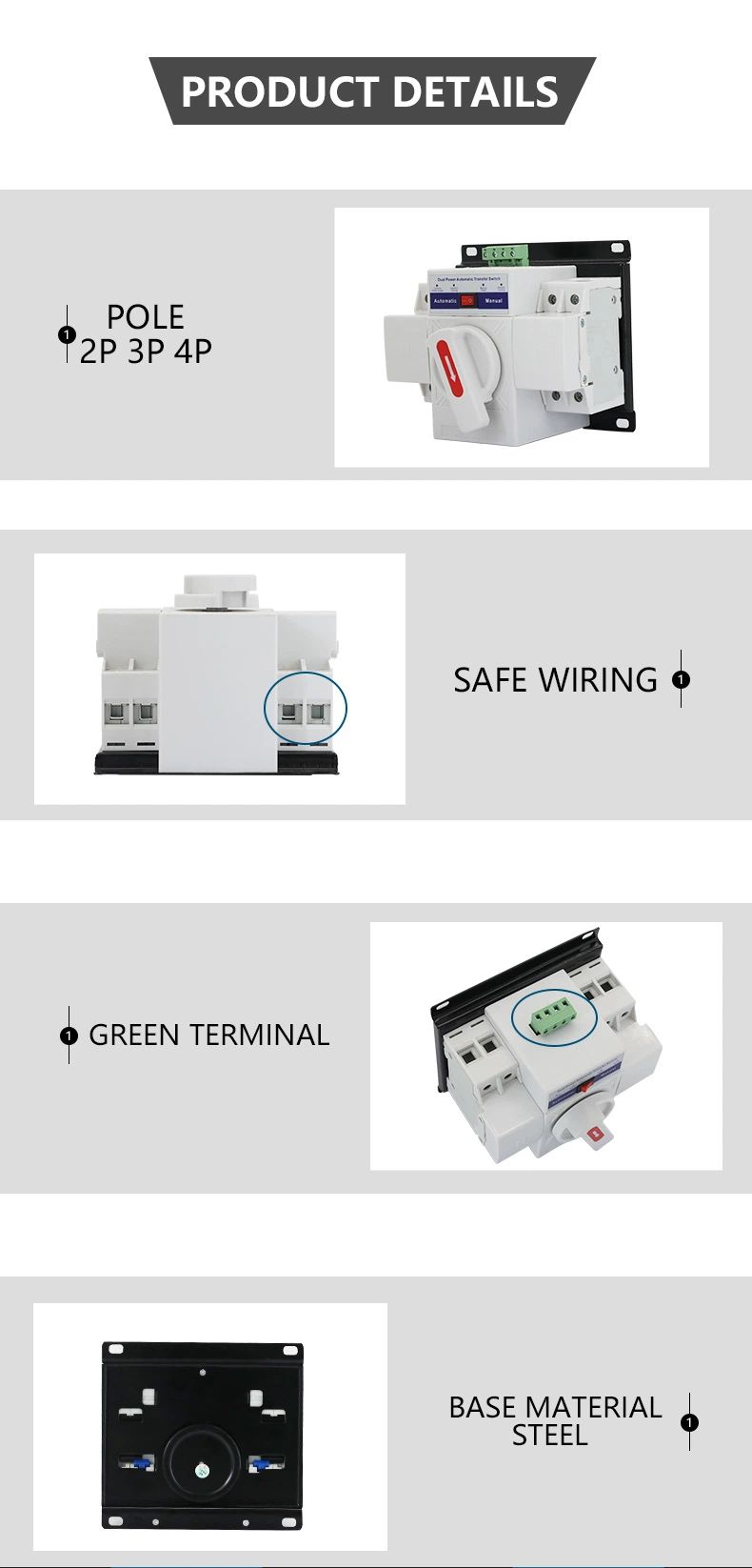 Three Phase DIN Rail Automatic Transfer Switch Dual Power Emergency Switch