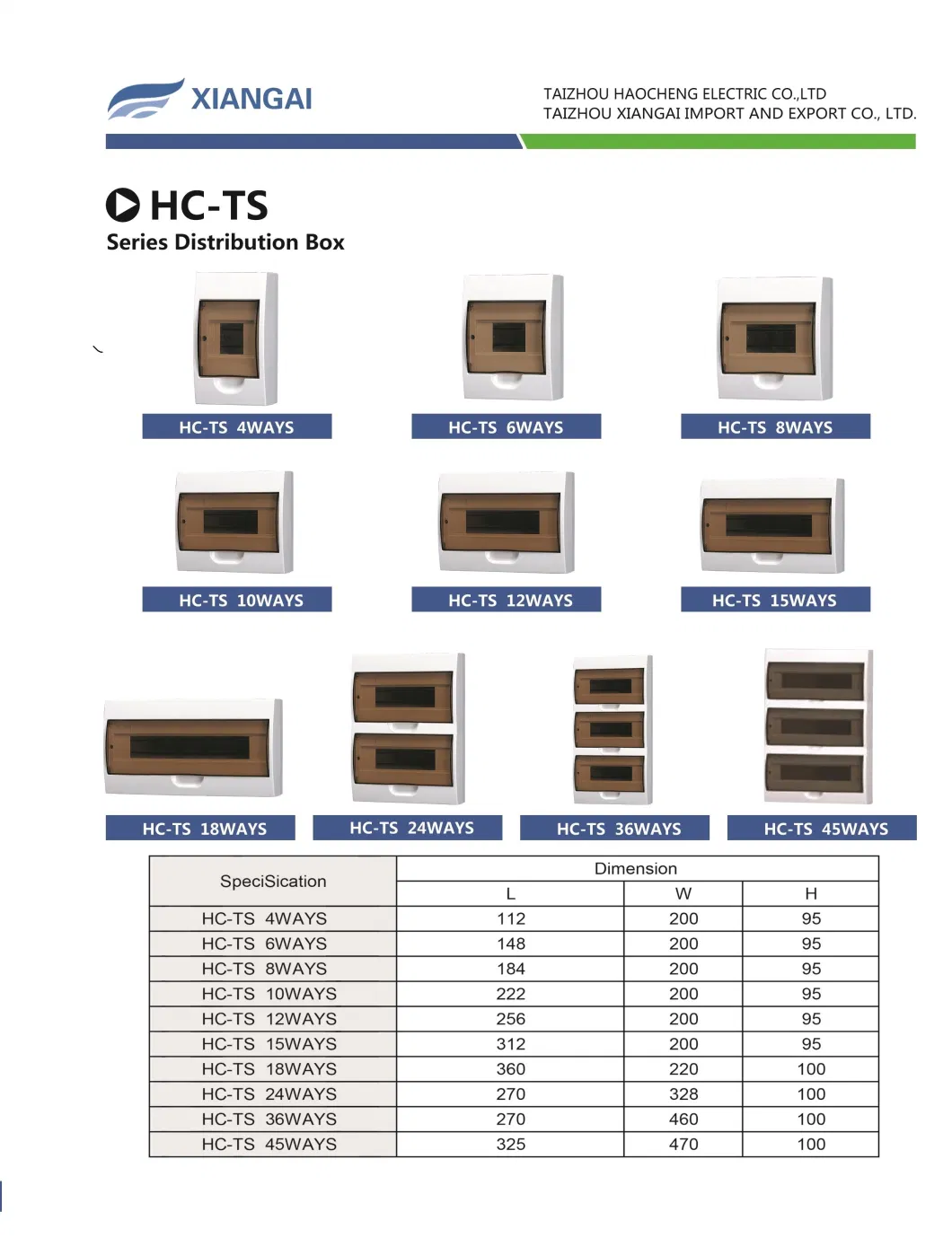 Hc-Ts4ways Tsm Surface Type ABS Solar Power DIN Rail Plastic Distribution Box Distribution Board Factory